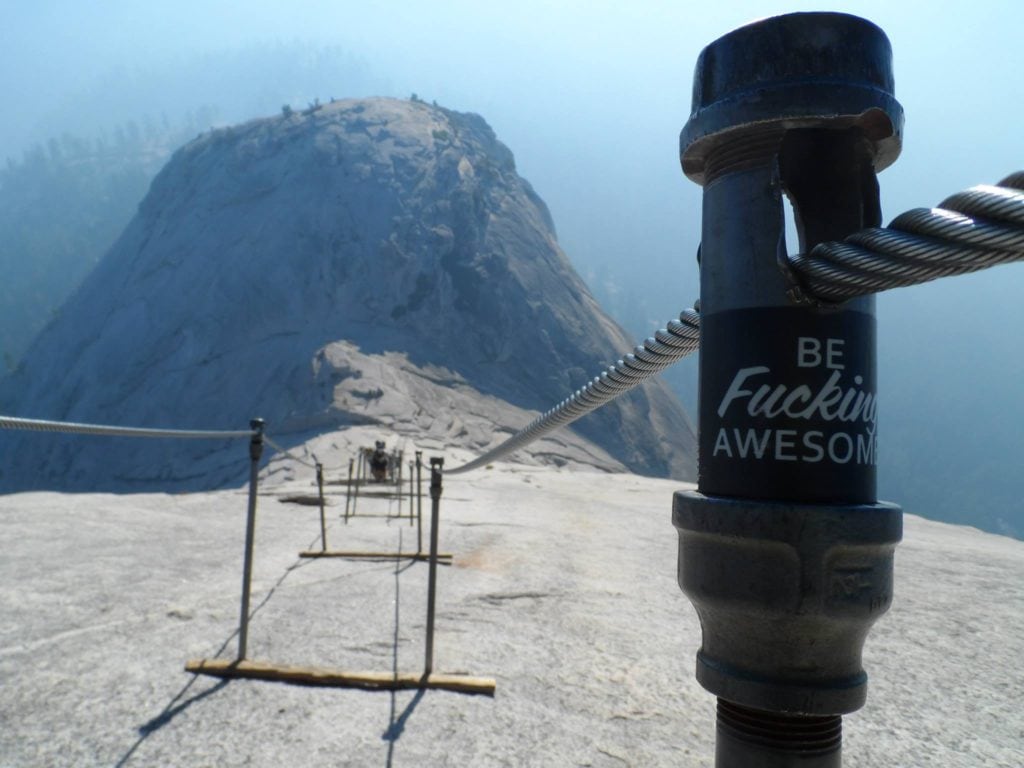 Looking down the half dome cables in Yosemite National Park