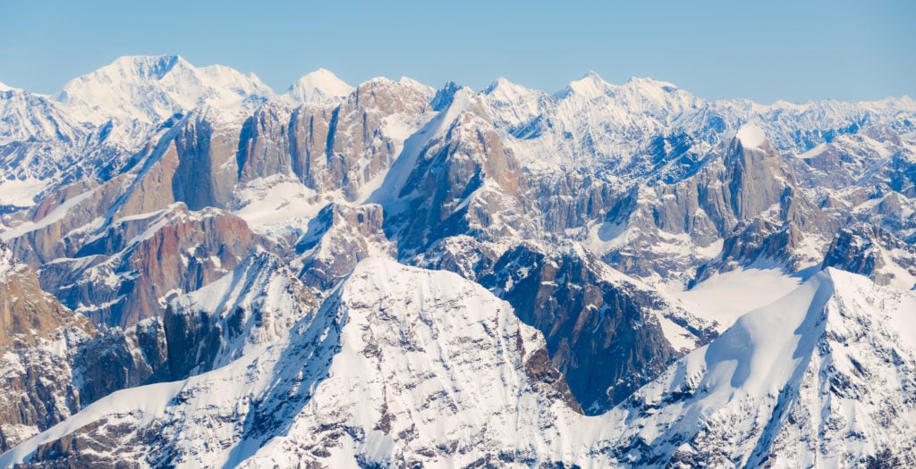 Views of the Alaskan Range from an airplane. 