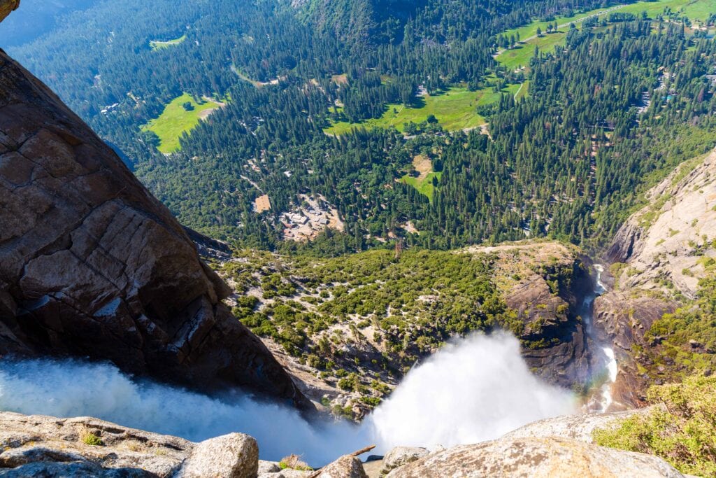 looking directly down yosemite falls from the top