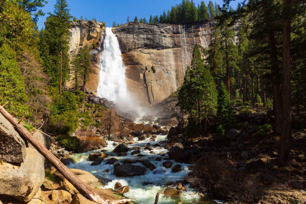 a roaring nevada falls in yosemite