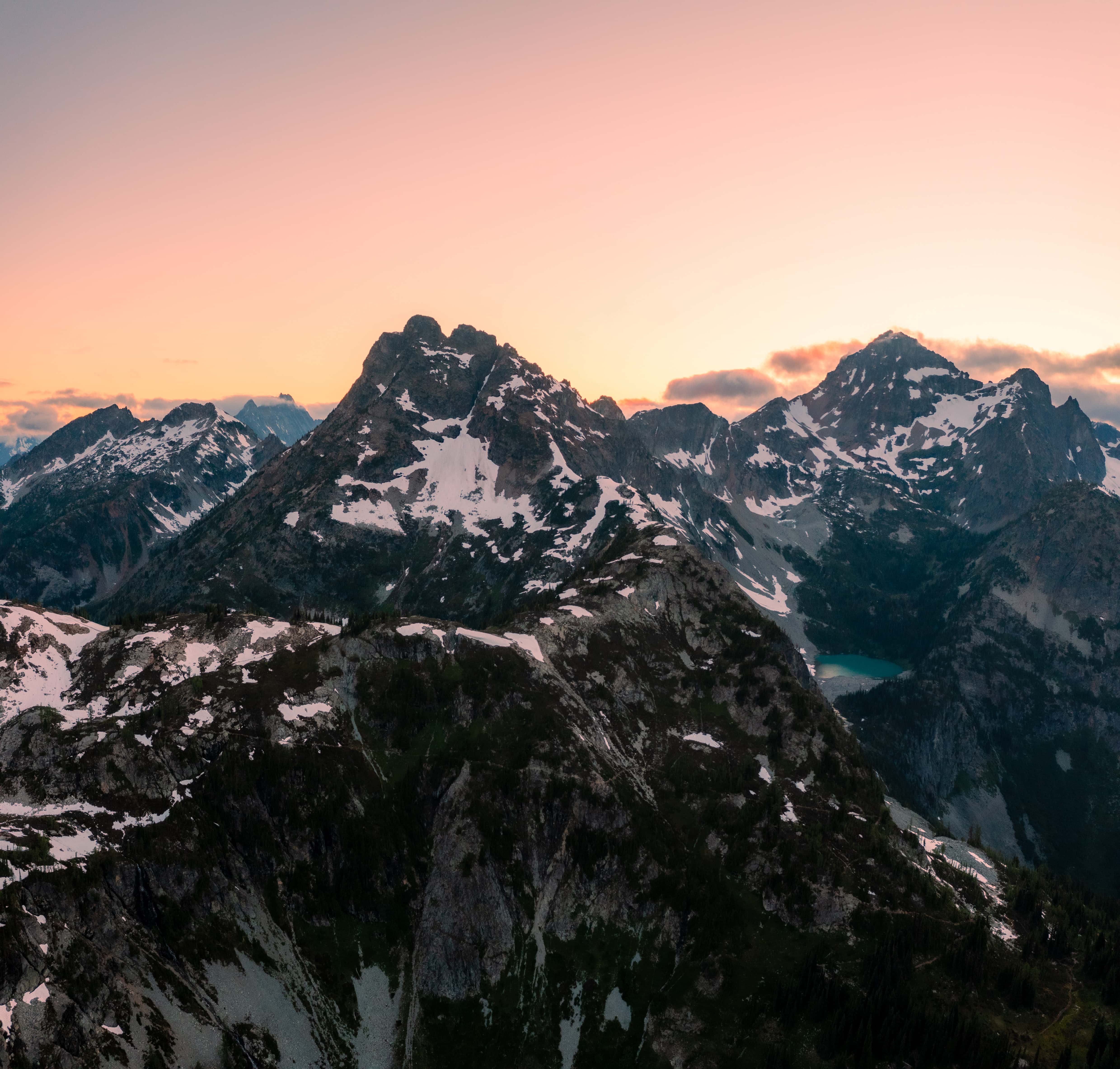 Black Peak rising to the heavens on the right side of the image. The North Cascades at sunset is truly a gem. 