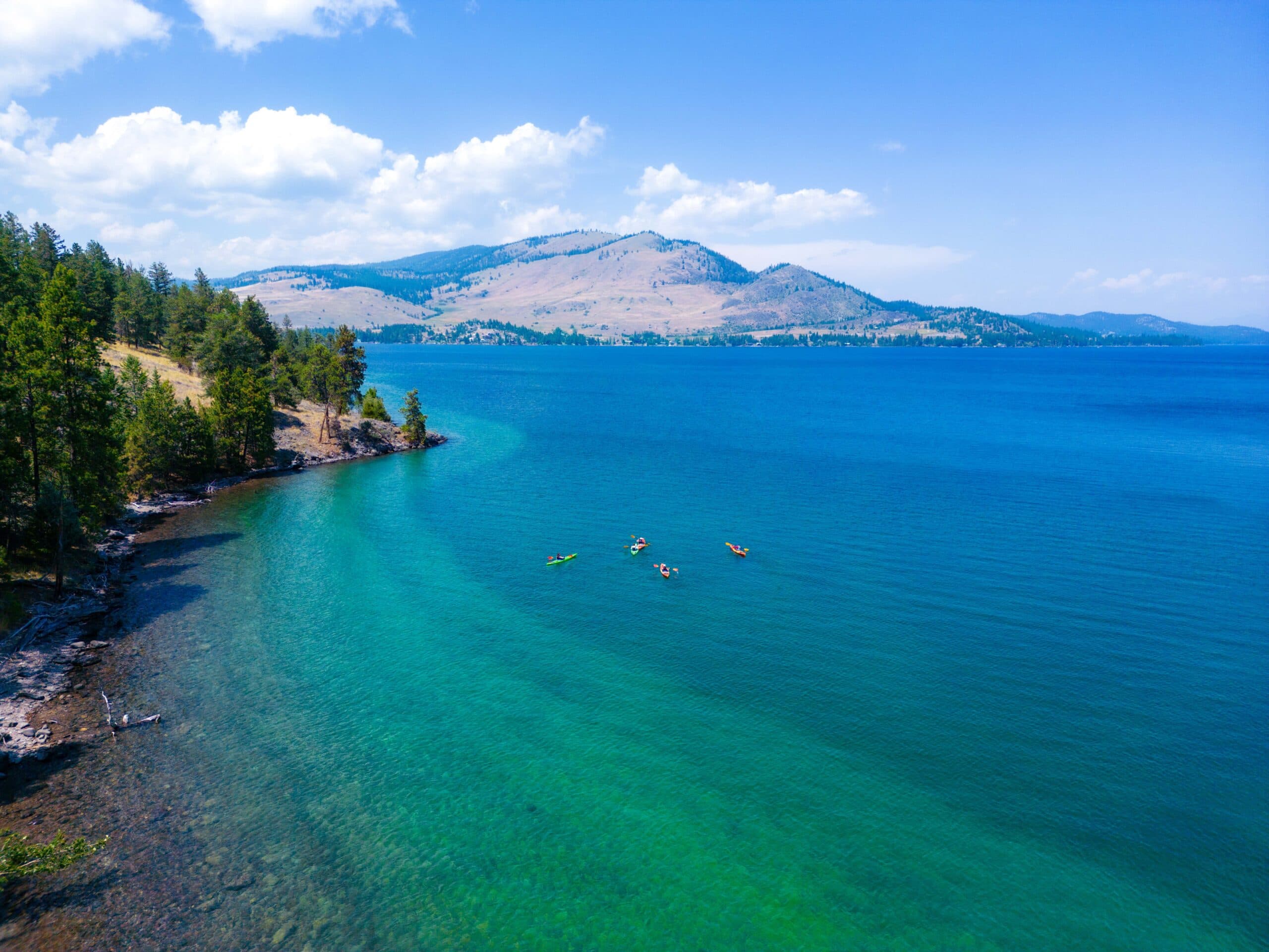 Kayakers on Flathead Lake south of Kalispell.