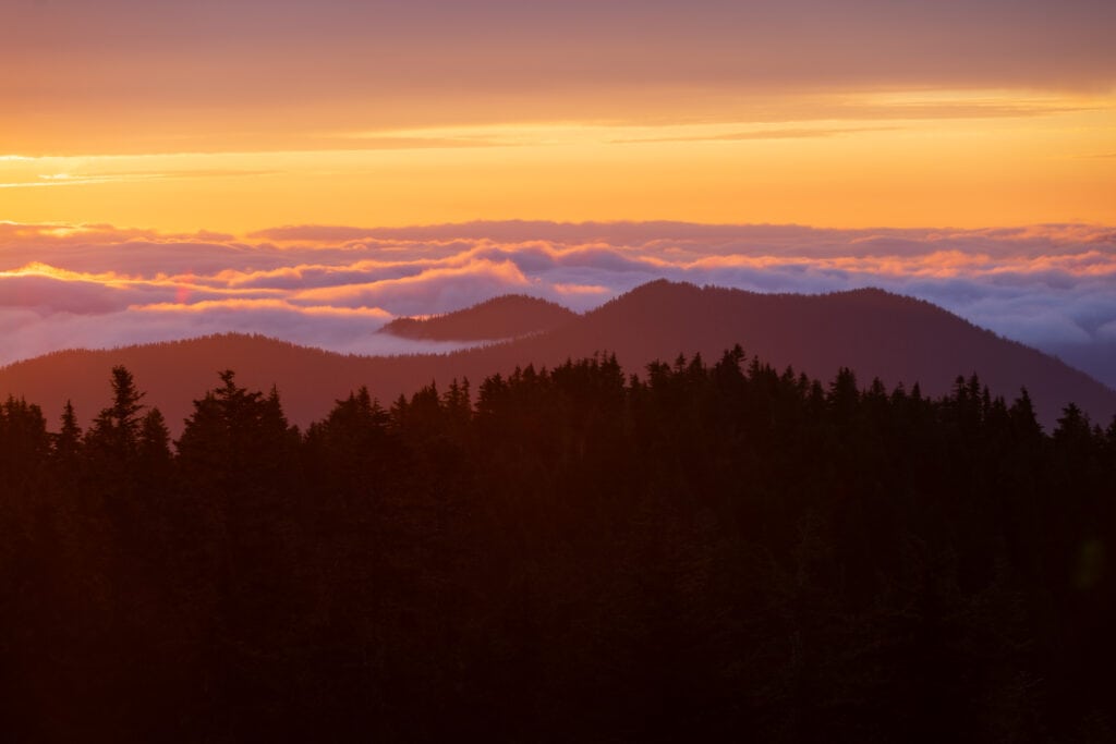 The morning glow looking north from the Summit Lake Trail. 