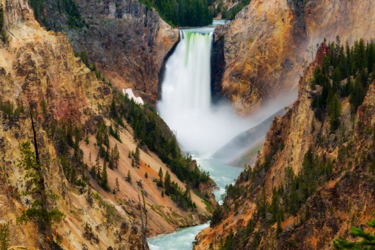 the grand canyon of the yellowstone with the 300 foot waterfall in the background