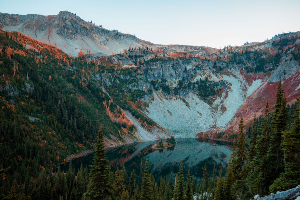 Lake Ann just after sunset in the North Cascades. 