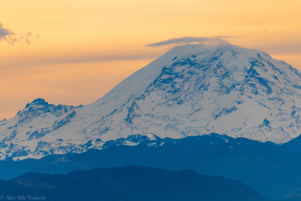 telephoto image of mount rainier and little tahoma