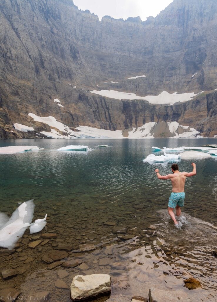 a hiker goes into iceberg lake