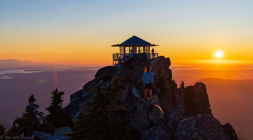 mount pilchuck fire lookout at sunset