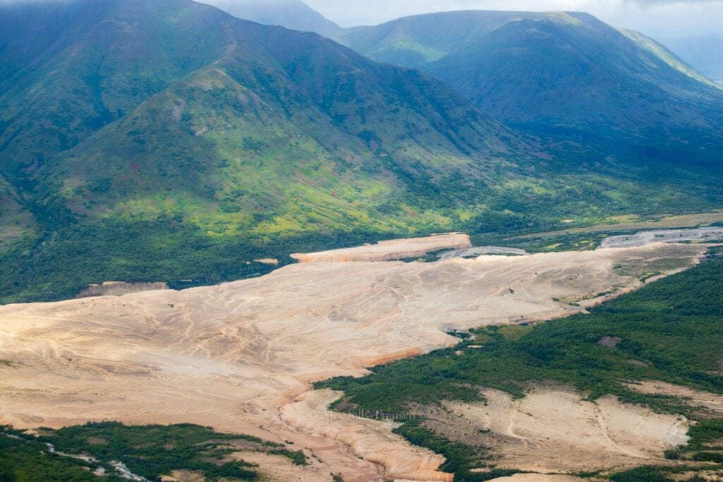 Flying over the valley of ten thousand smokes in katmai national park
