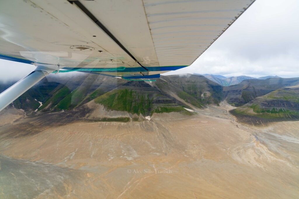 Looking down on the brown valley in Katmai