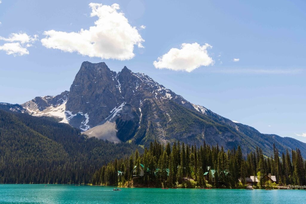 a sunny day at emerald lake in yoho national park
