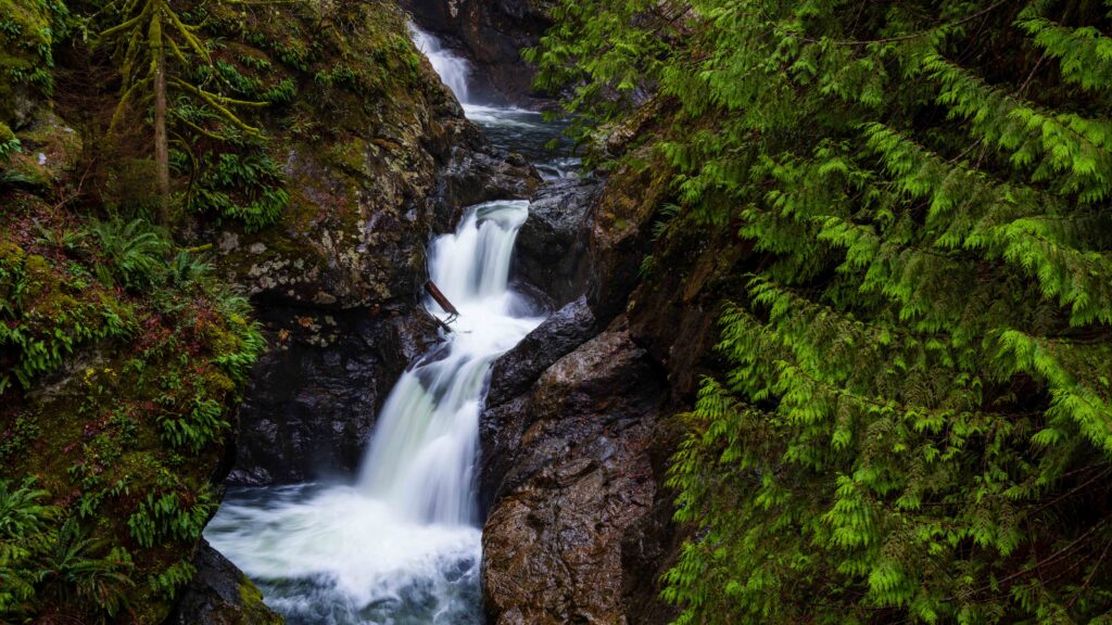 the upper falls as seen from the bridge on the twin falls hike