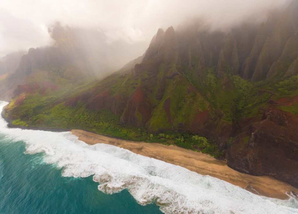views of the na pali coast with clouds
