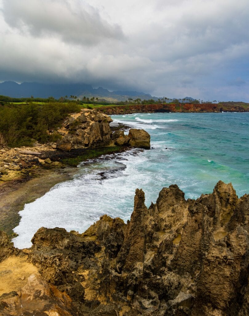 the jagged rocks on the Maha'ulepu Heritage Trail 