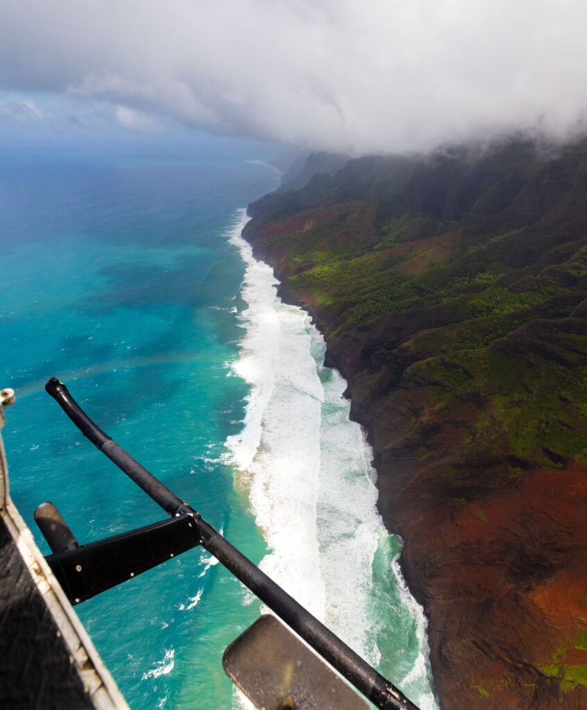 looking down on the coast line of the na pali coast in kauai