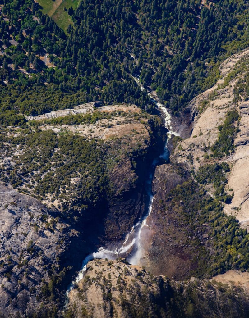 looking dreiclty down on upper yosemite falls
