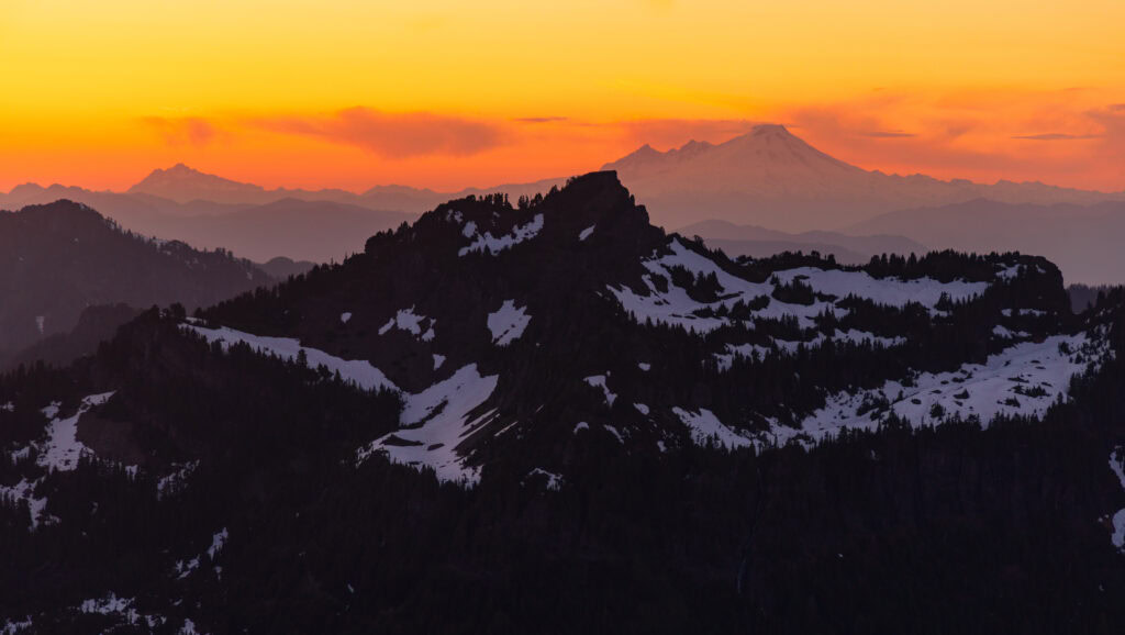 sunset color above mount baker in washington