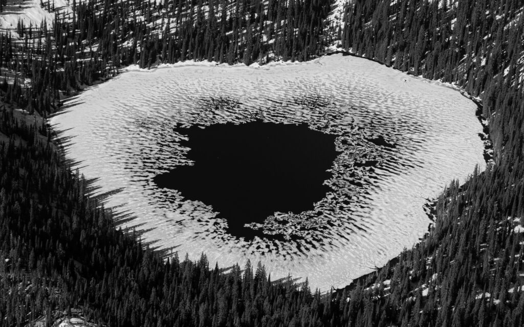 a frozen lake seen from above