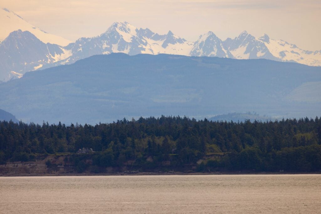 the north cascades as seen from the san juan islands ferry