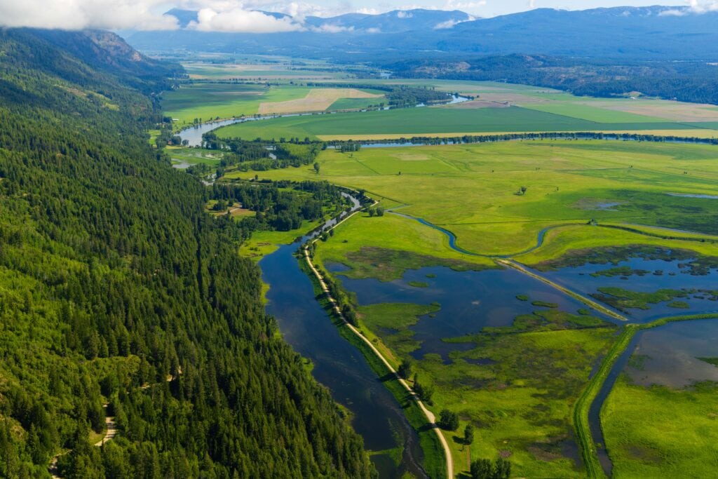 aerial view of the kootenai wildlife refuge, just outside of bonners ferry