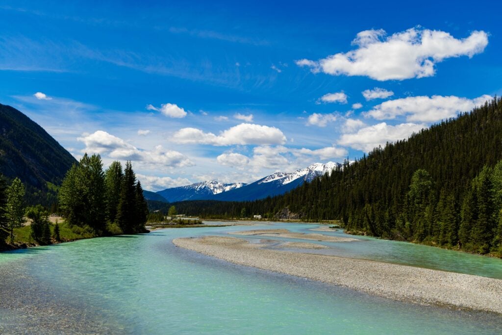 glacial blue water flowing through the town of field. You'll see plenty of this on your two-day yoho national park itinerary