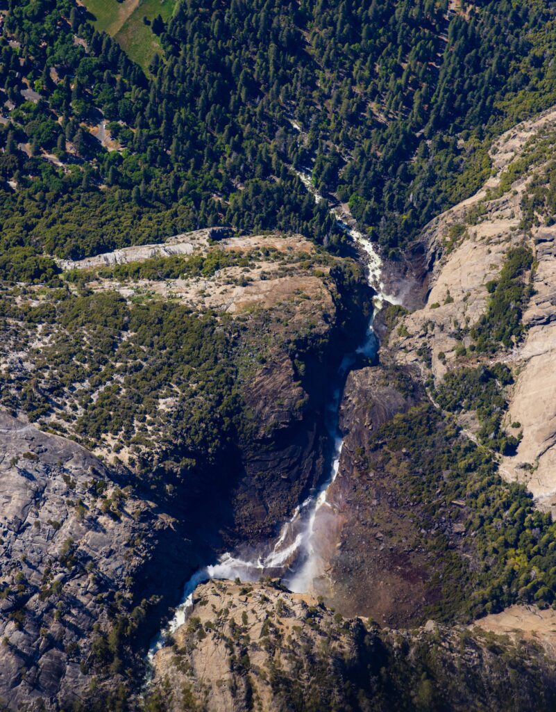 looking directly down on yosemite falls from above 