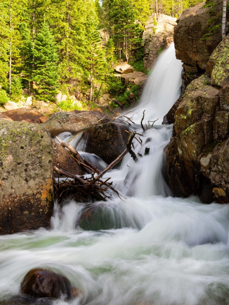 alberta falls long exposure on the sky pond hike