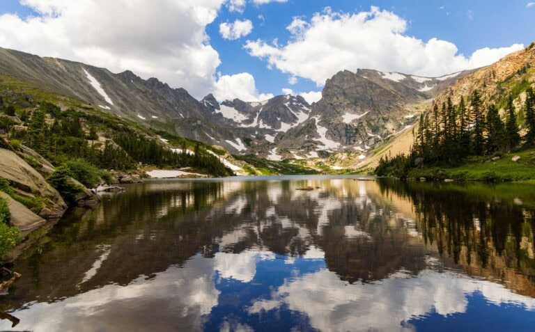 reflection off lake isabelle in the indian peaks wilderness