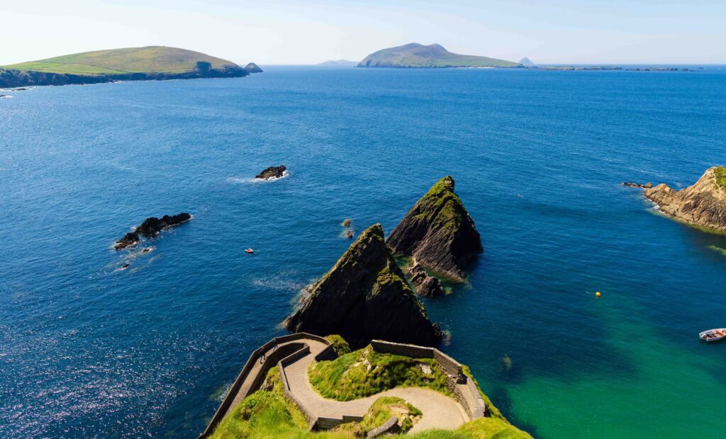 the winding path down to dunquin pier on the dingle peninsula in ireland