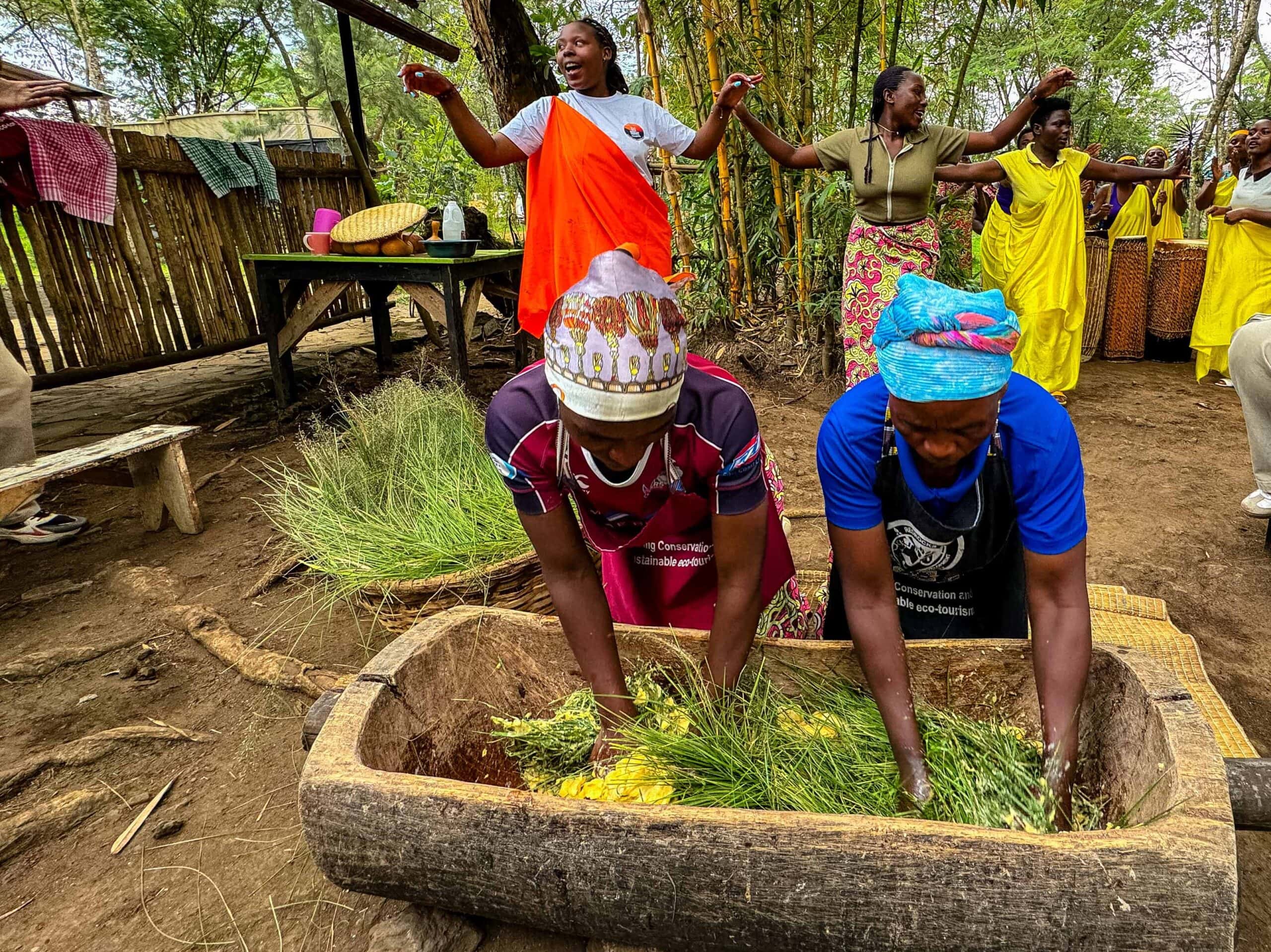 women making banana beer