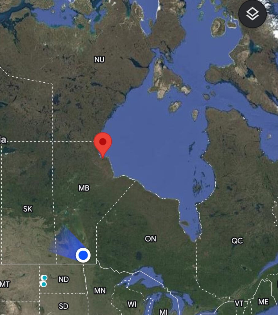 A map of Canada showing where Churchill, Manitoba is located.