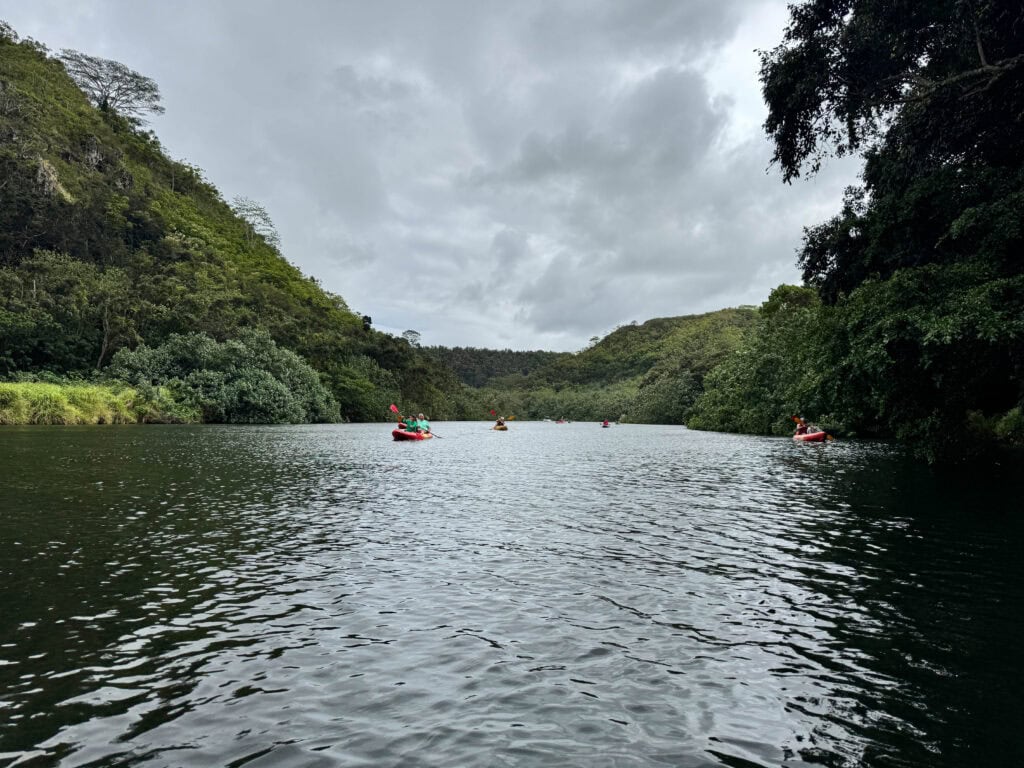 kayaks on the wailua river in kauai