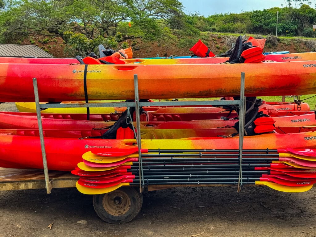 our kayaks being transported to the launch site