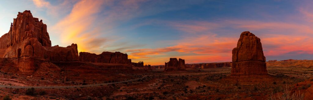 Panorama view looking west into Arches national park from la sal viewpoint