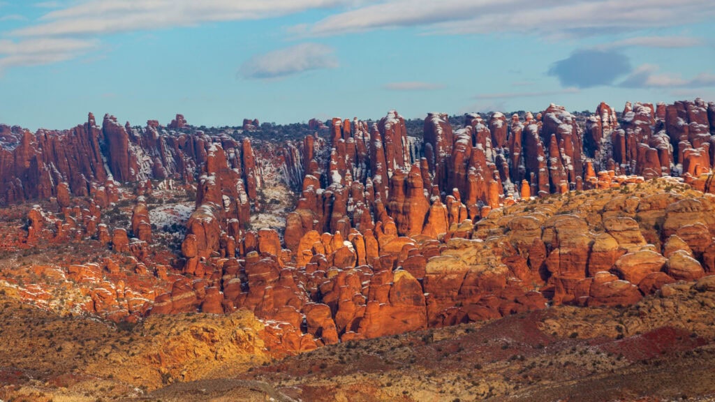 the fiery furnace in arches national park in the morning