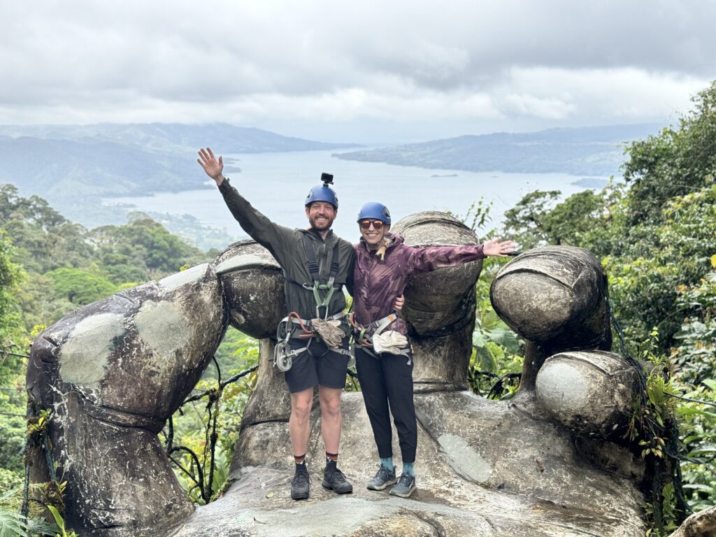 two travlers smile at the camera at sky adventures in costa rica