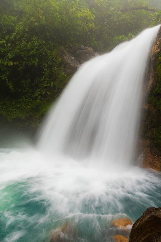a long exposure of a waterfall in costa rica