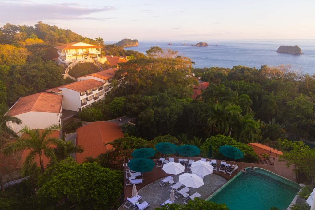 looking out at the pacific ocean from parador nature resort in costa rica