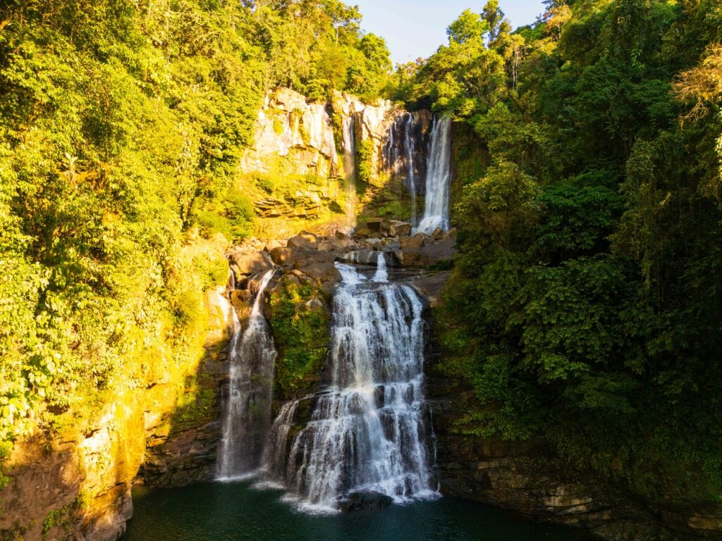 a drone photo of nauyaca waterfall's upper and lower falls
