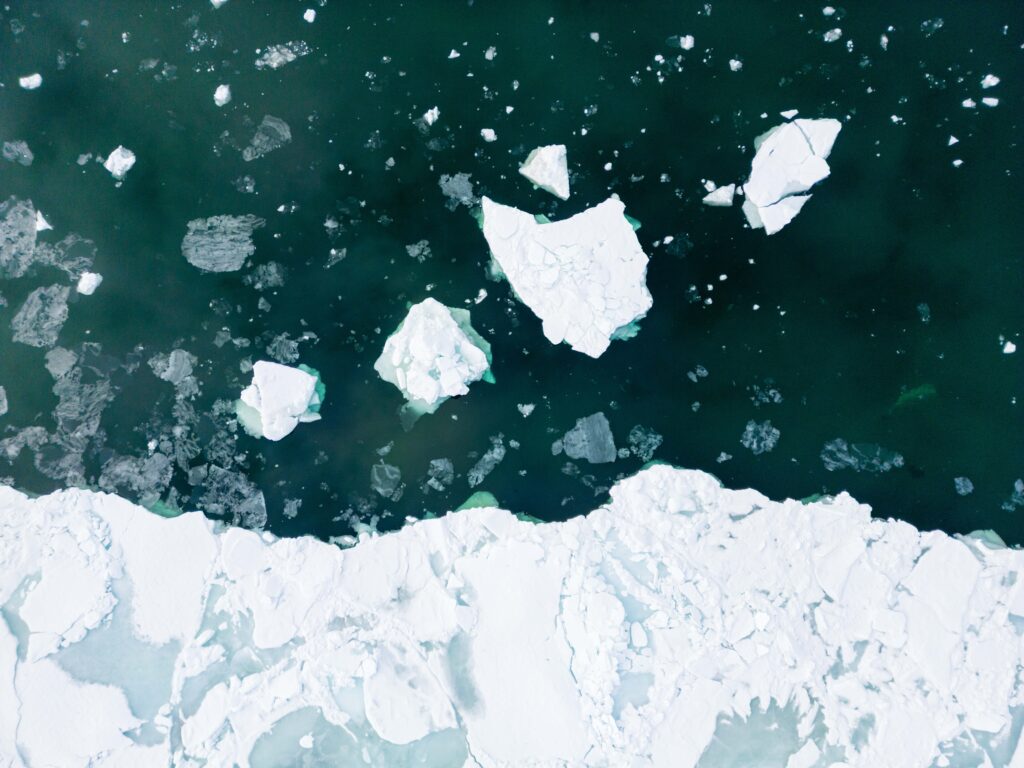 forzen ice along the st lawrence river in quebec