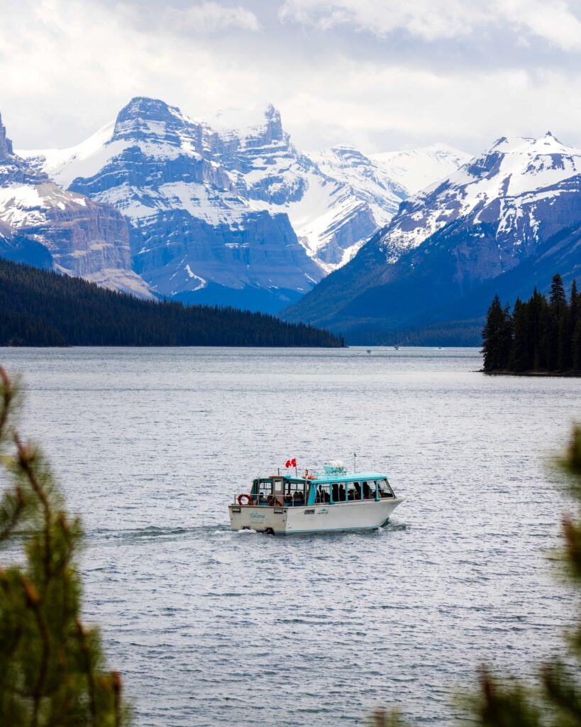 the maligne lake cruise heading out on the tour
