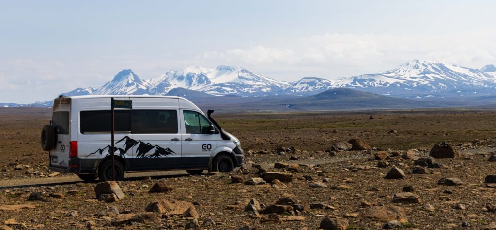 a camper van parked alongside the f35 road in iceland