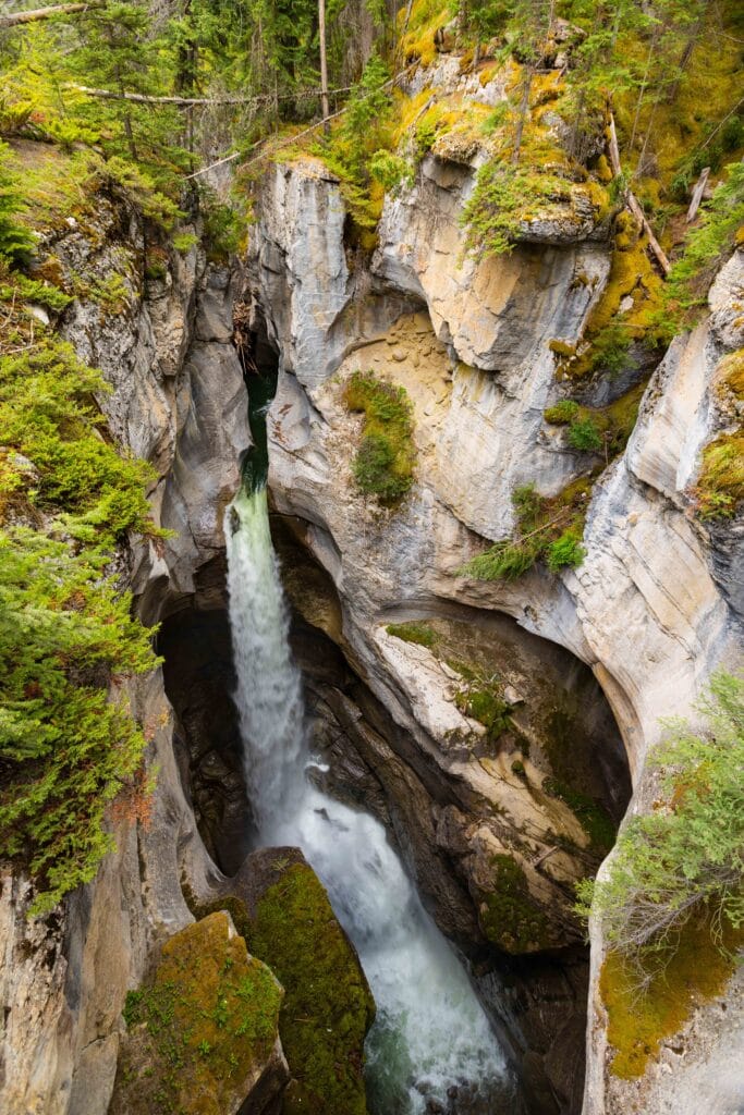 awaterfall at maligne canyon, part of the jasper itinerary