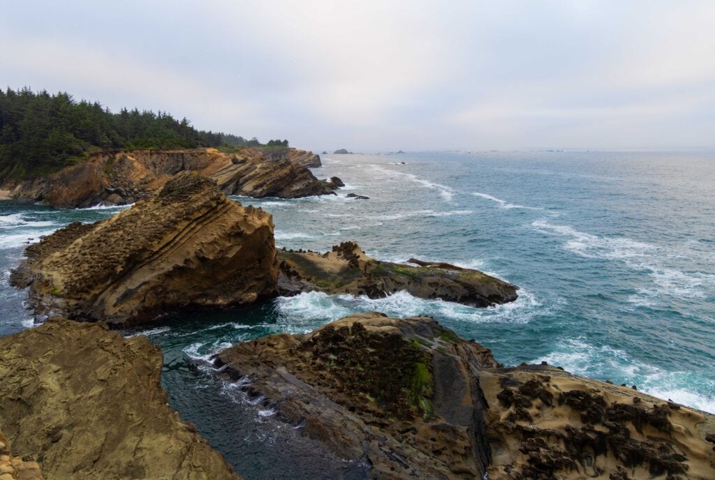 The rocky oregon coast near sunset