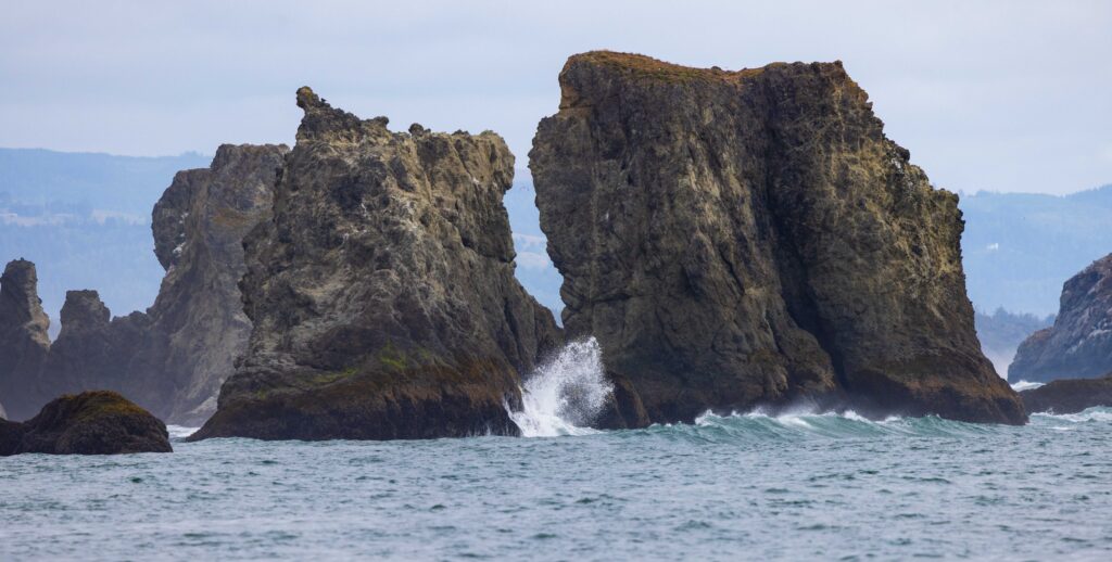 Close-up of a textured sea stack rock formation