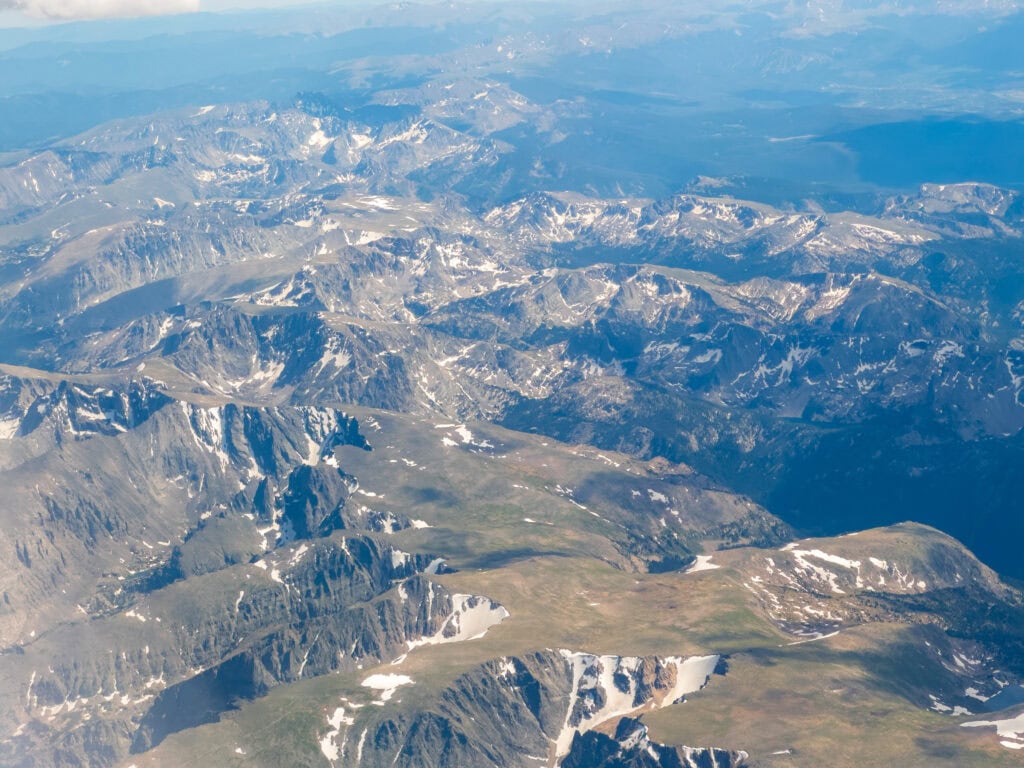 flying over rocky mountain national park in colorado