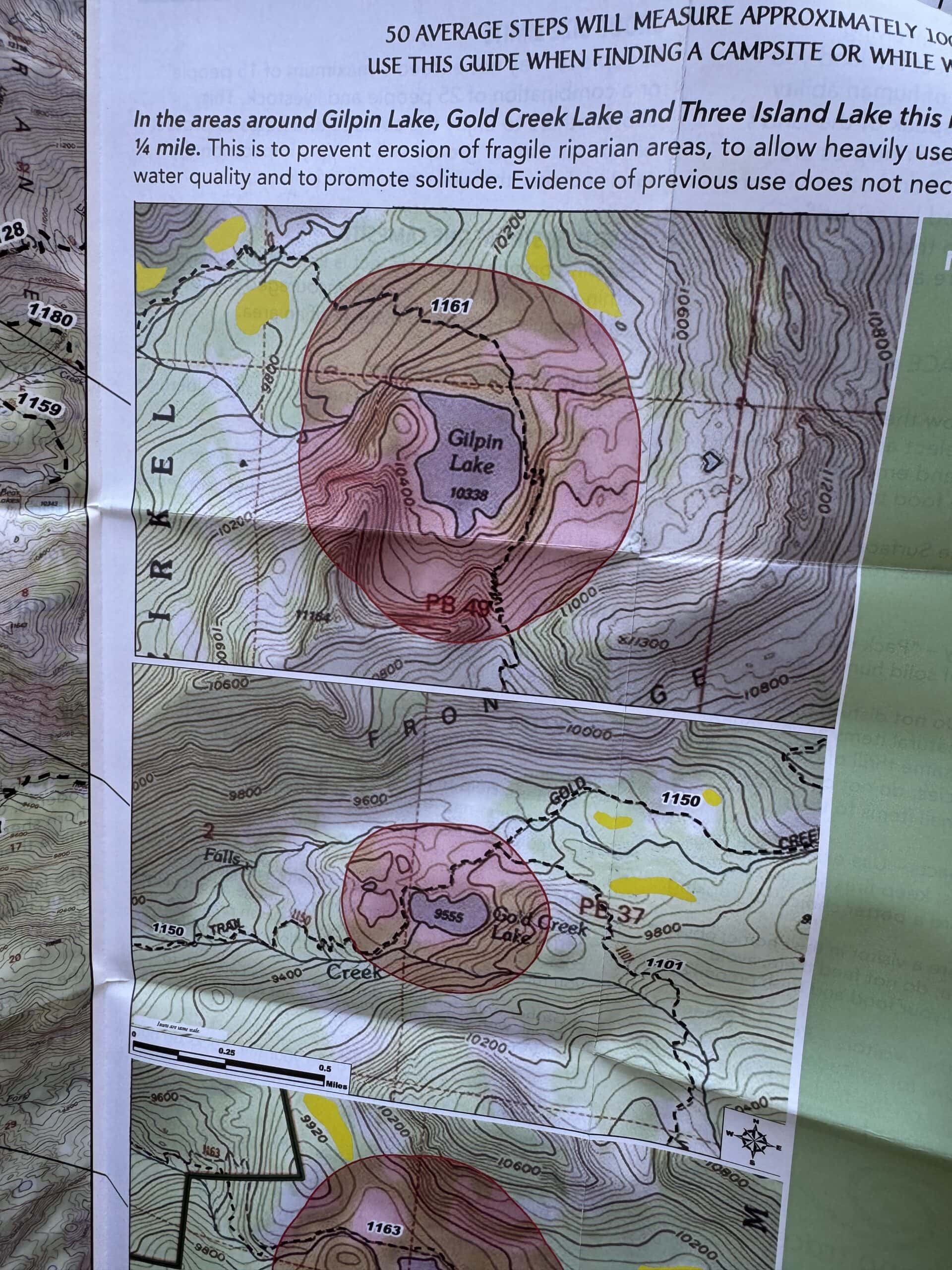 a map showing how far out you need to be to camp near the lakes