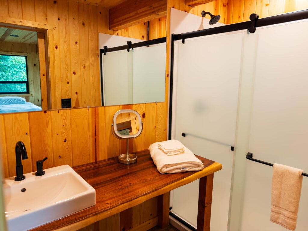 sink and shower at brown bear bay lodge