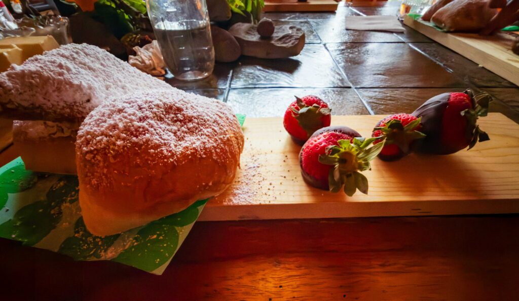 chocolate covered strawberries with a pastry