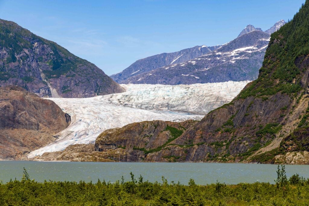 mendenhall glacier above the lake